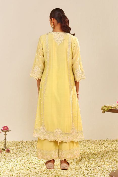 Sumaiya - A-Line Kurta With Palazzo (Lemon Yellow)