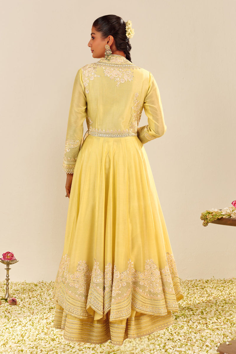 Ameena - Long Anarkali With Skirt (Lemon Yellow)