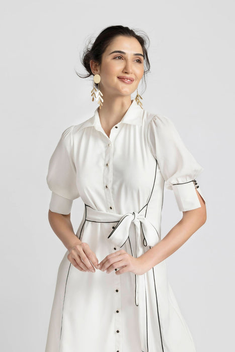 Blanc Elegance Midi Dress