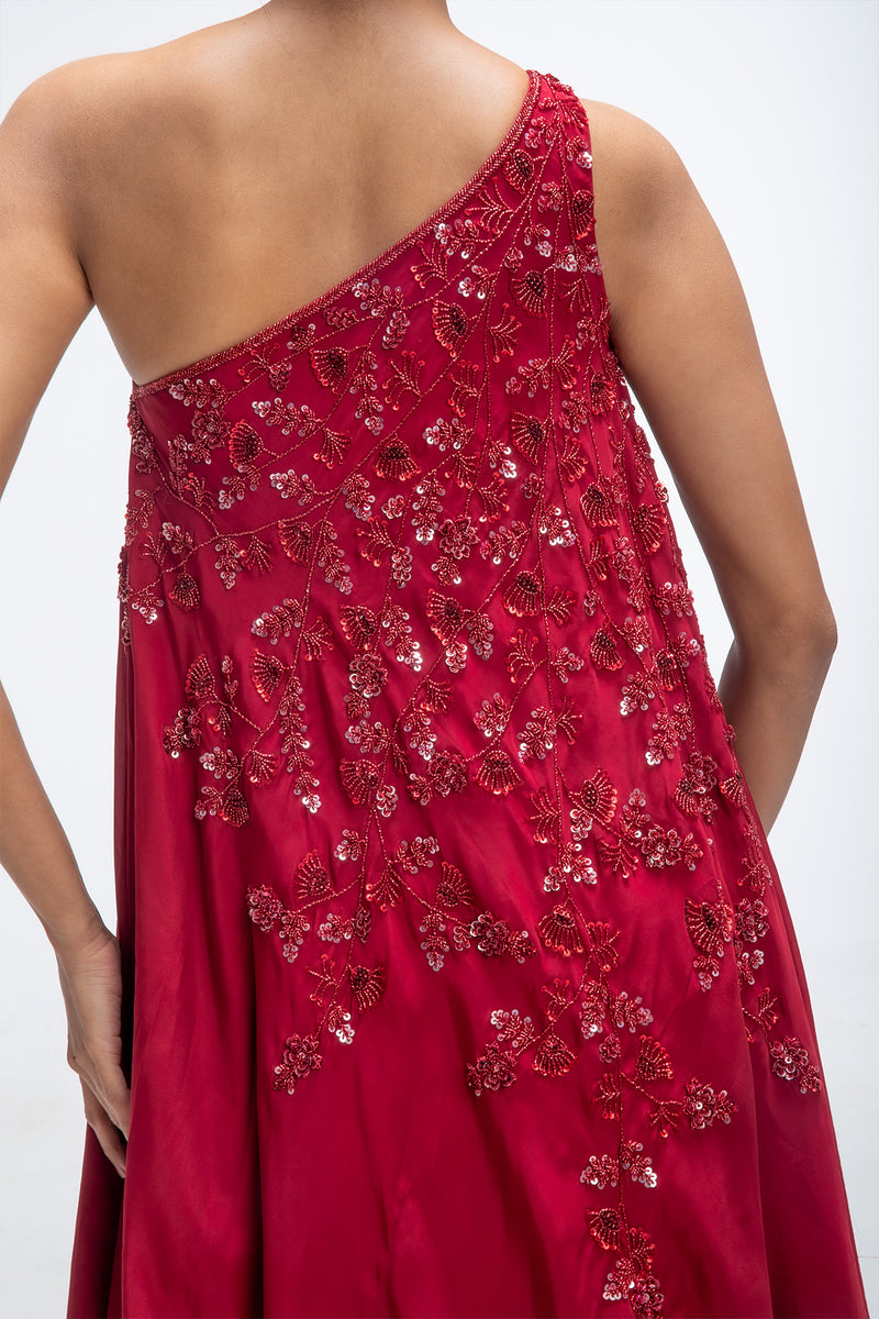 Red Reverie Ripple sharara Set