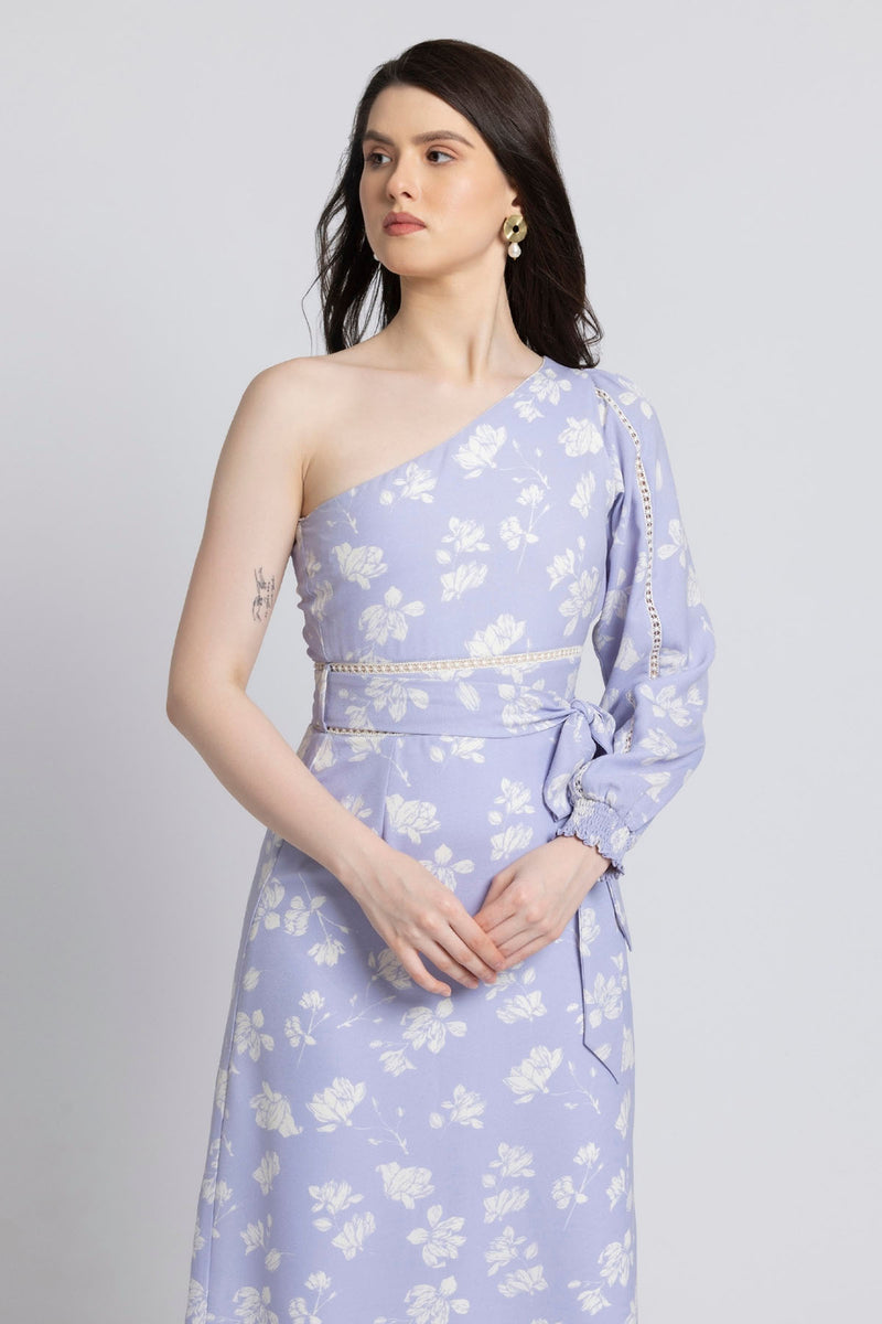 Lavender Blossom Asym Midi Dress