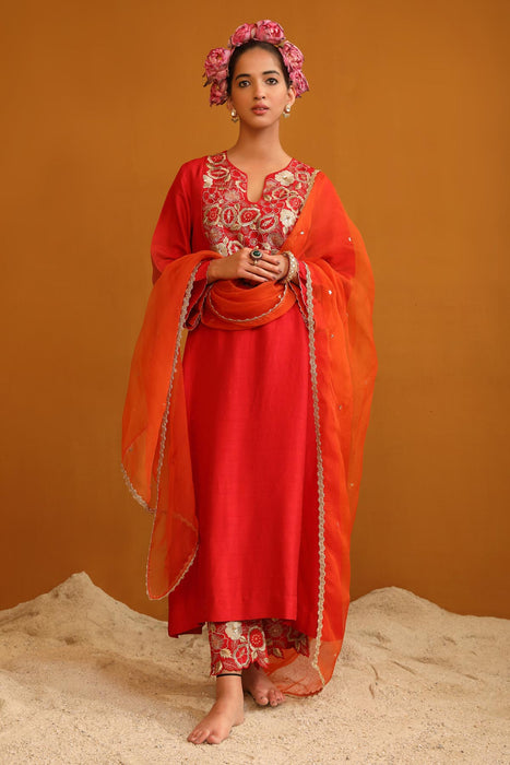 Naaz Kurta Set - Deep Red