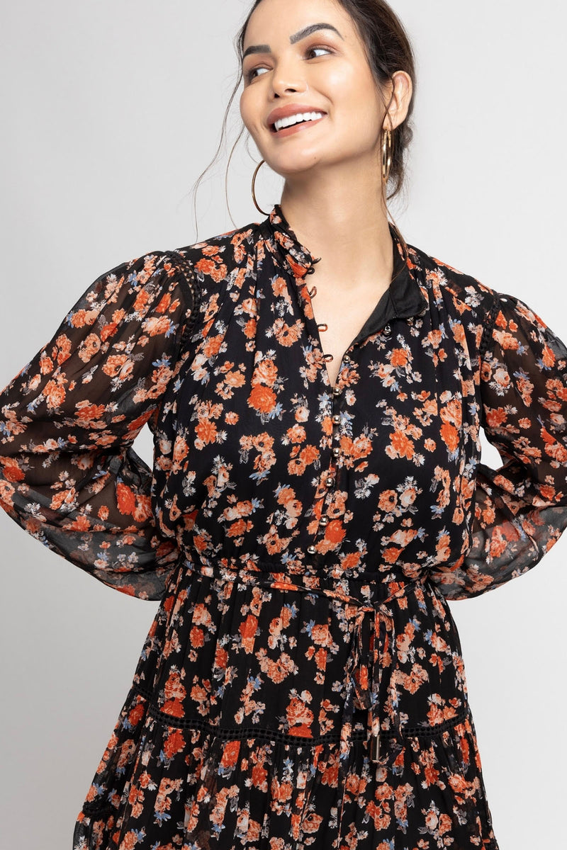 Black Blossom Mini Dress