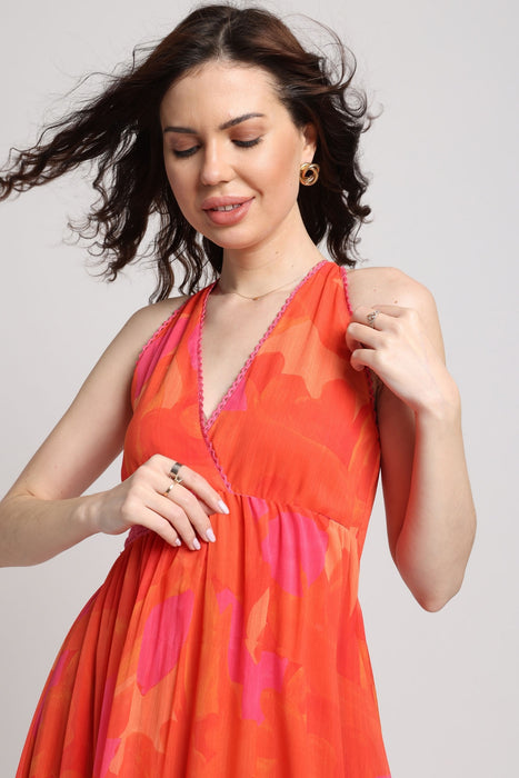 Playful Orange Surplice Maxi Dress