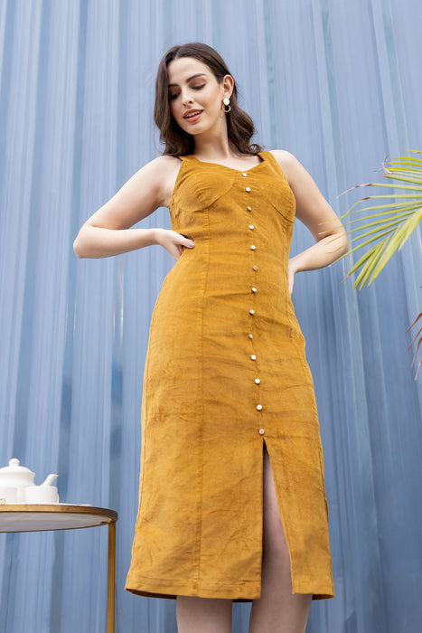 Mustard Charm Corduroy Midi Dress