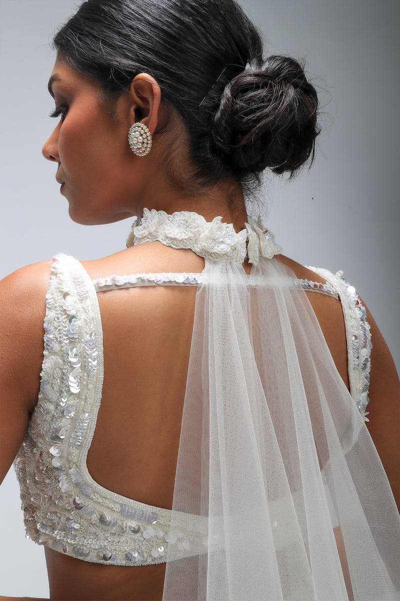Ivory illume Tidecurve Lehenga