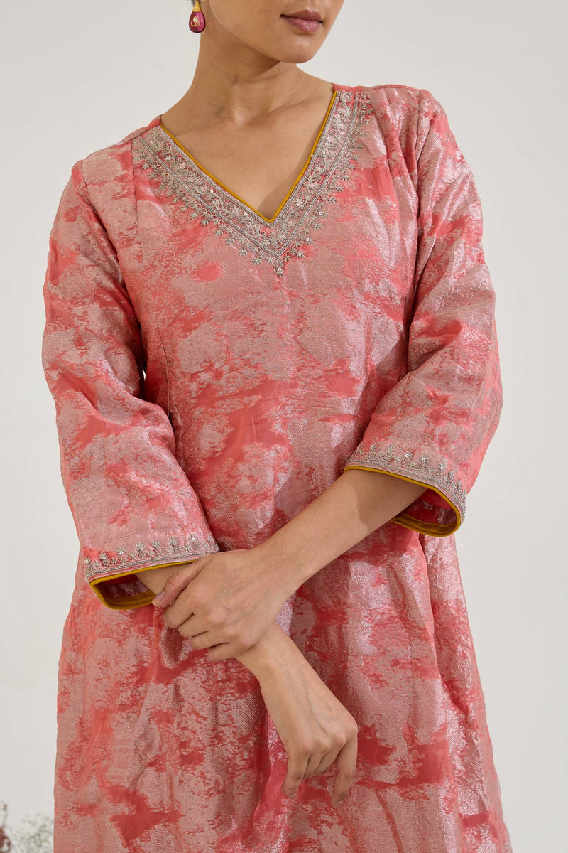Blush Dori Jacquard Kurta with Narrow Pants - Set of 2