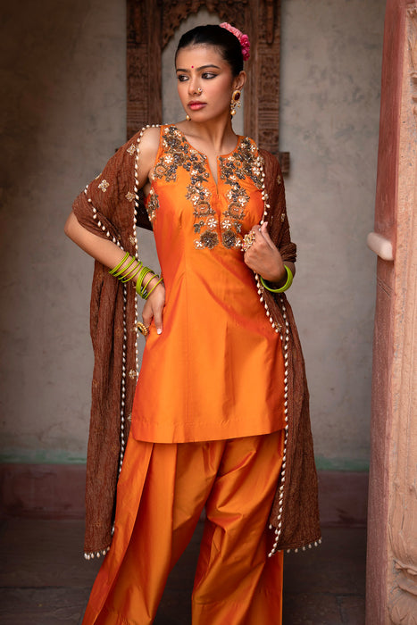Kesariya Noor Hand-Embroidered Farshi Set