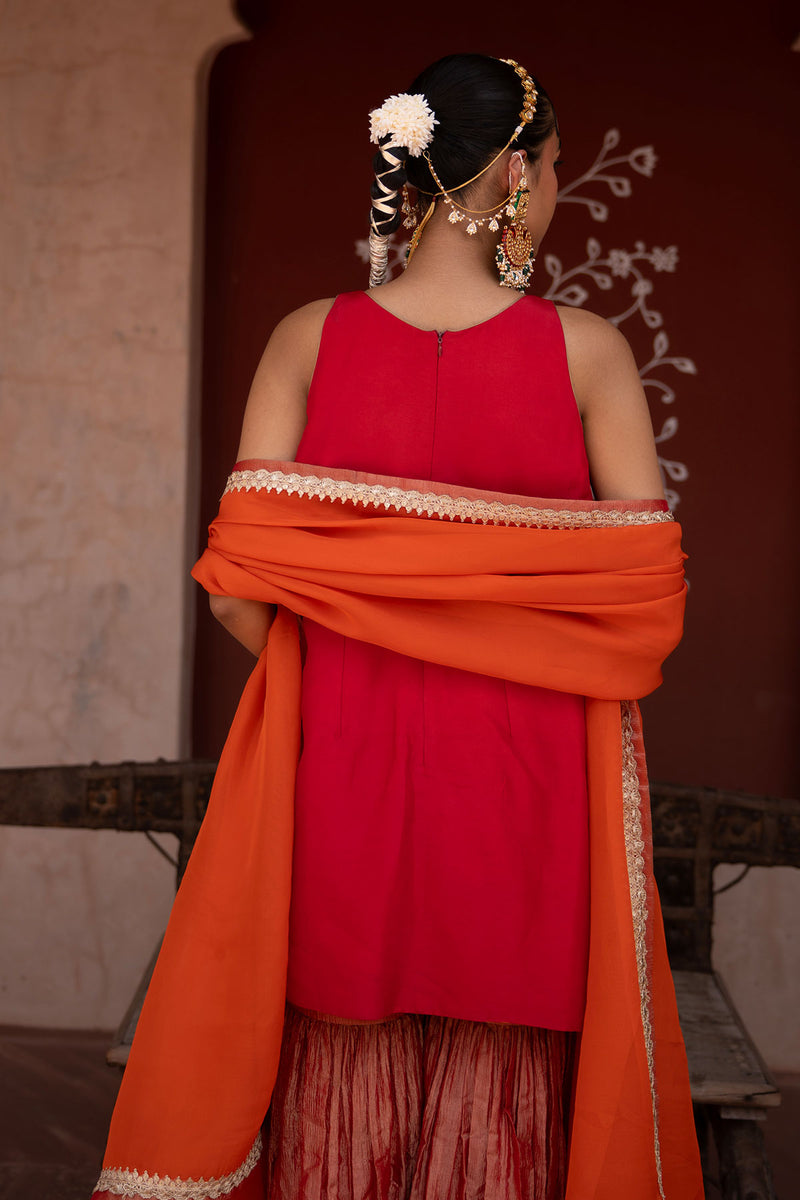 Laal Rang Hand-Embroidered Gharara Set