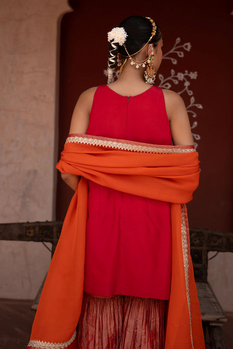 Laal Rang Hand-Embroidered Gharara Set