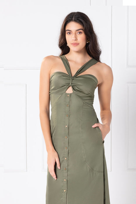 Olive Elegance Chic Midi Dress