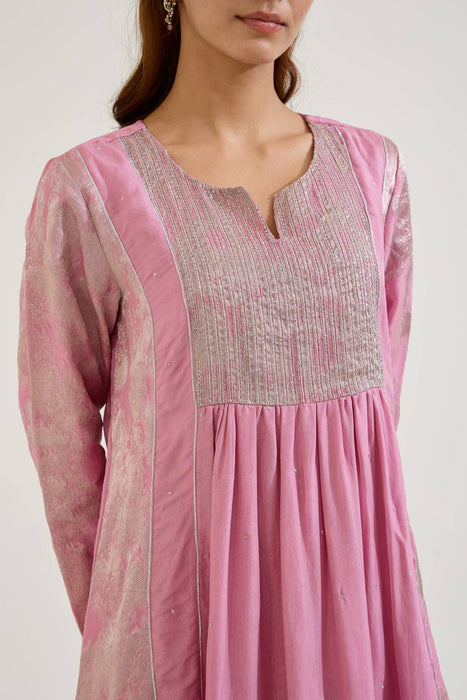Lilac Dori Jacquard Kurta with Wide Leg Pants - Set of 2