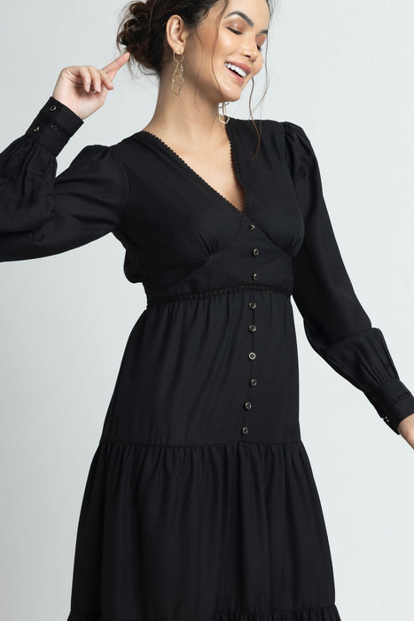 Midnight Black V Midi Dress