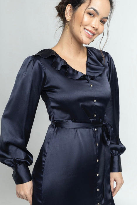 Navy Nights Ruffle Midi Dress