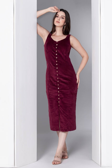 Bordeaux Bliss Corduroy Midi Dress