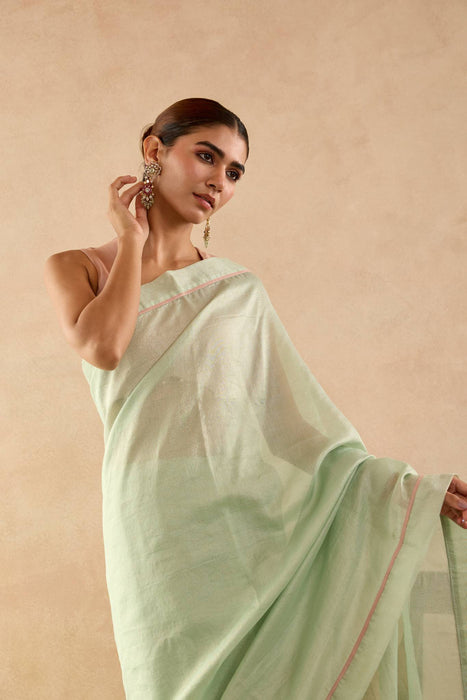 Old Mint Chanderi Stripe Saree with Tissue Blouse