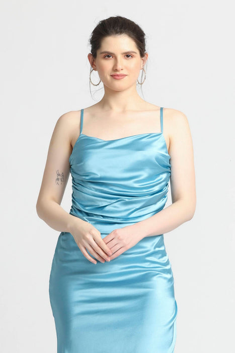 Turquoise Blue Cowl Midi Dress