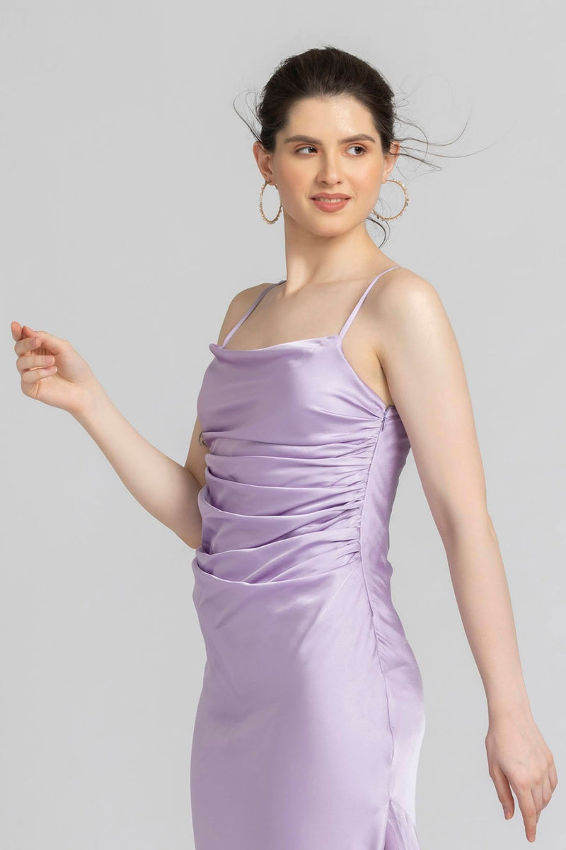 Lavender Elegance Cowl Midi Dress