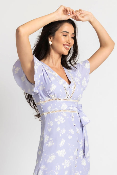Lavender Blossom V Midi Dress