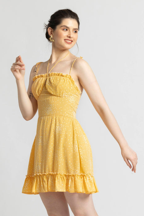 Sunlit Marigold Strappy Mini Dress