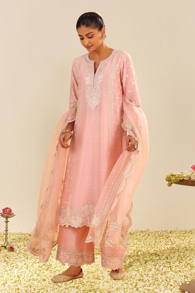 Sumaiya - A-Line Kurta With Palazzo (Blush Pink)