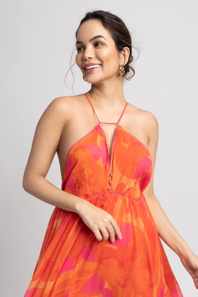 Playful Orange Strap Maxi Dress