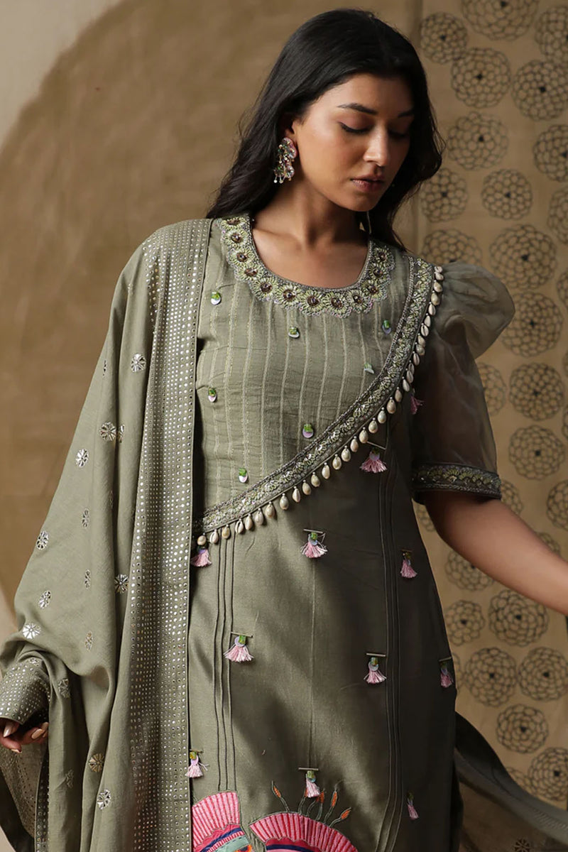Dusty Green Handpainted Suit Set