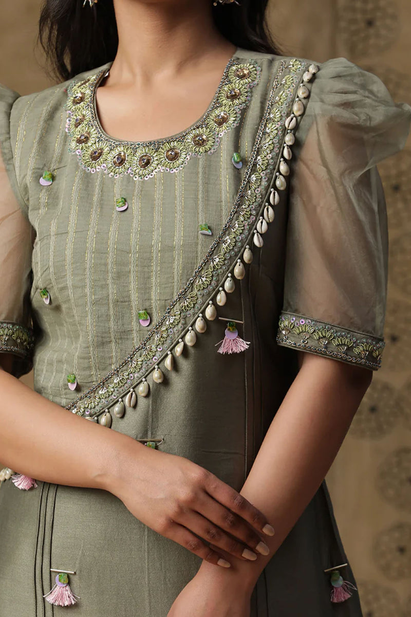Dusty Green Handpainted Suit Set