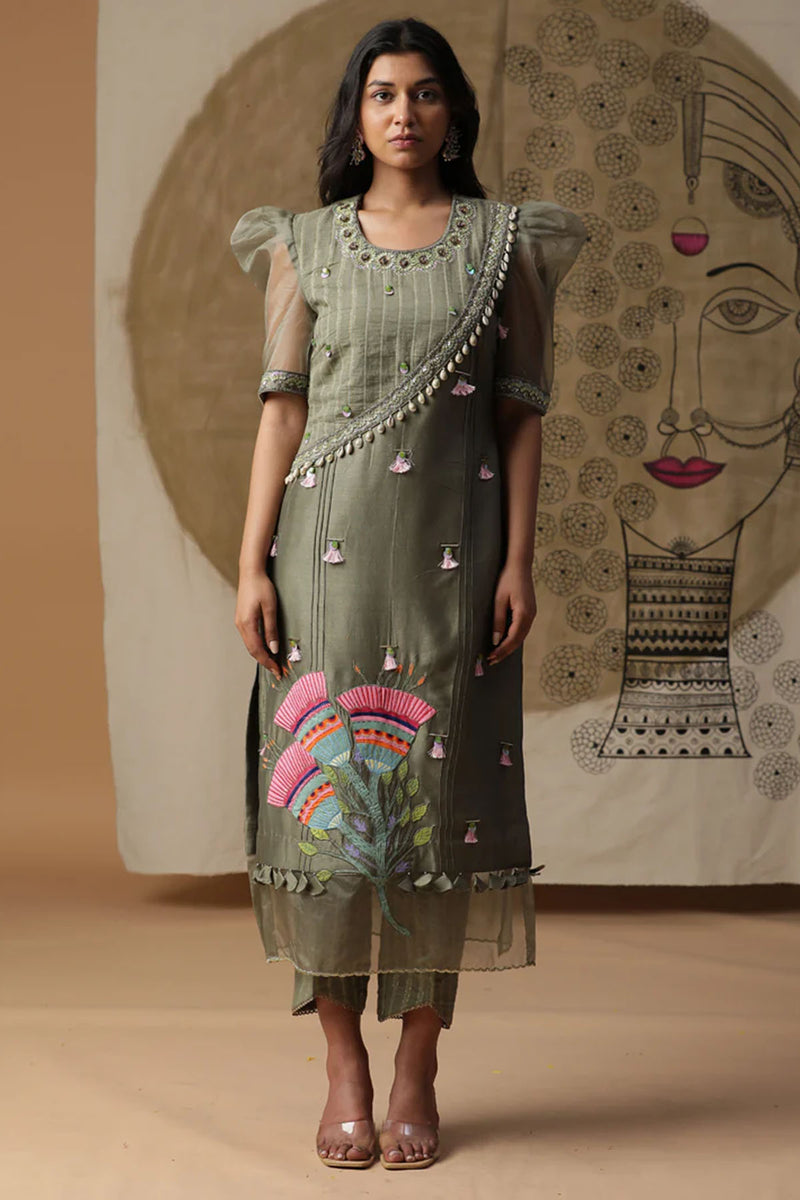 Dusty Green Handpainted Suit Set