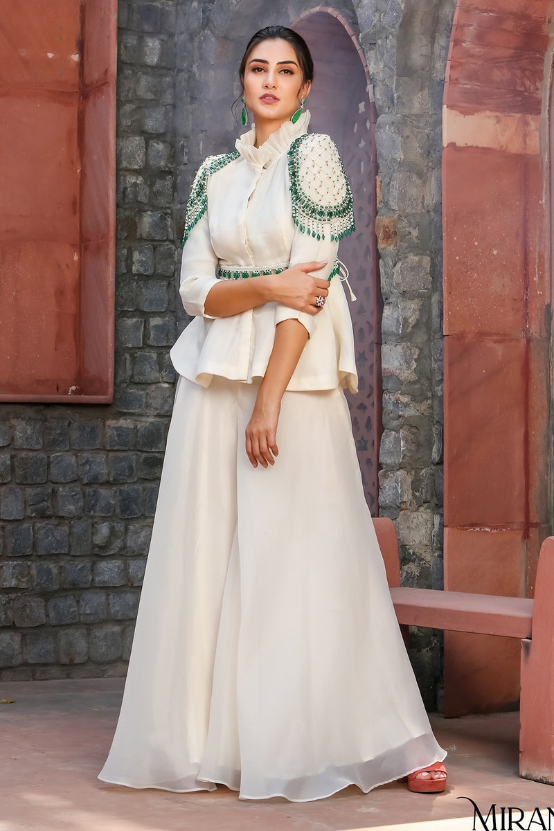 Meher - Embellished  Peplum Top  Sharara Set.