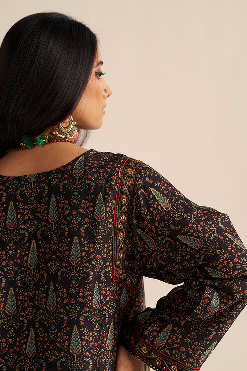 Black Silk Traditional Co-ord Set