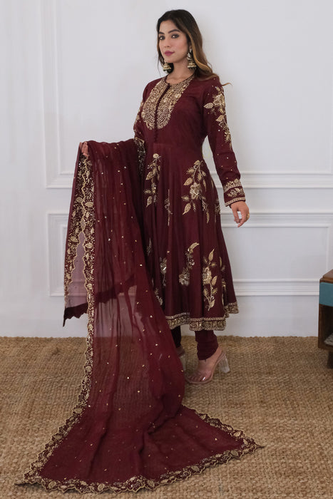 Wine Anarkali Set