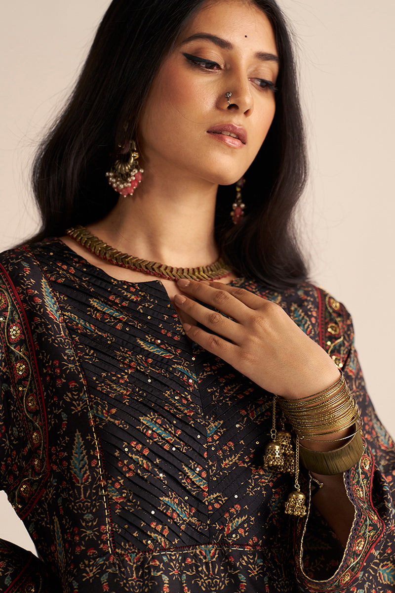 Black Silk Traditional Co-ord Set