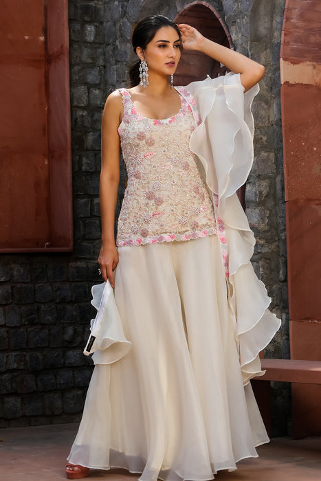 Ayla - Ivory (Multi) - Short Kurta  Skirt Set