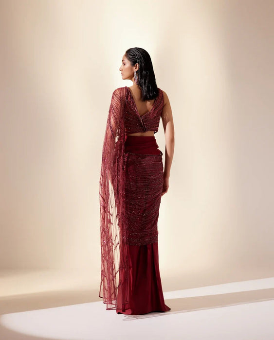 Wine Sizzling Whispers Saree