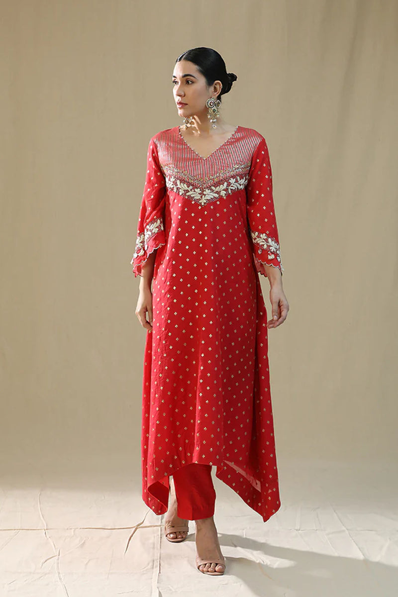 Red Self Chanderi Suit Set
