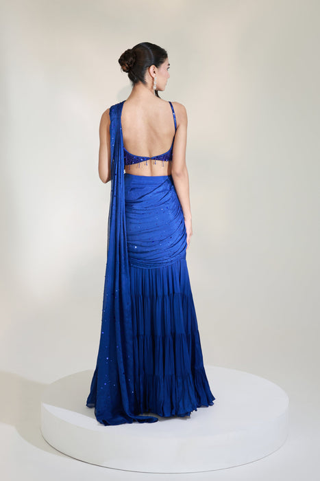 BLUE BOLT DRAPE SKIRT SET