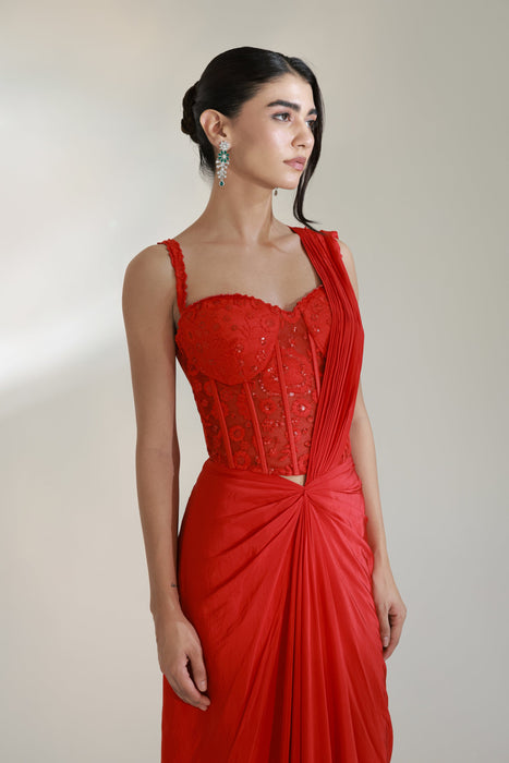 CRIMSON CORSET SAREE