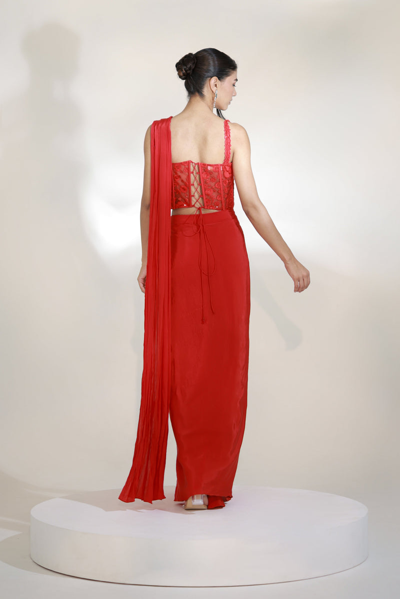 CRIMSON CORSET SAREE