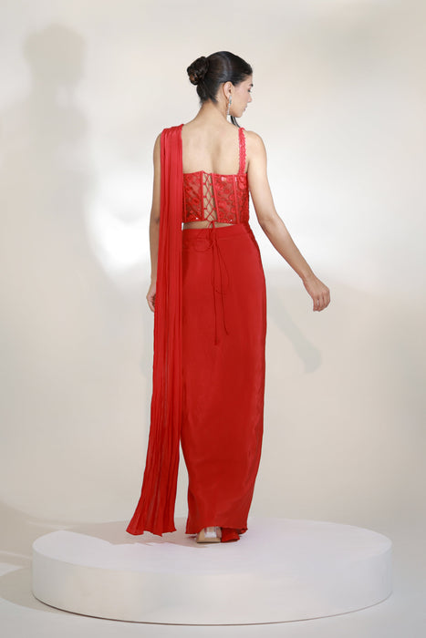 CRIMSON CORSET SAREE