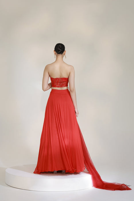 CRIMSON BUSTIER LEHENGA SET