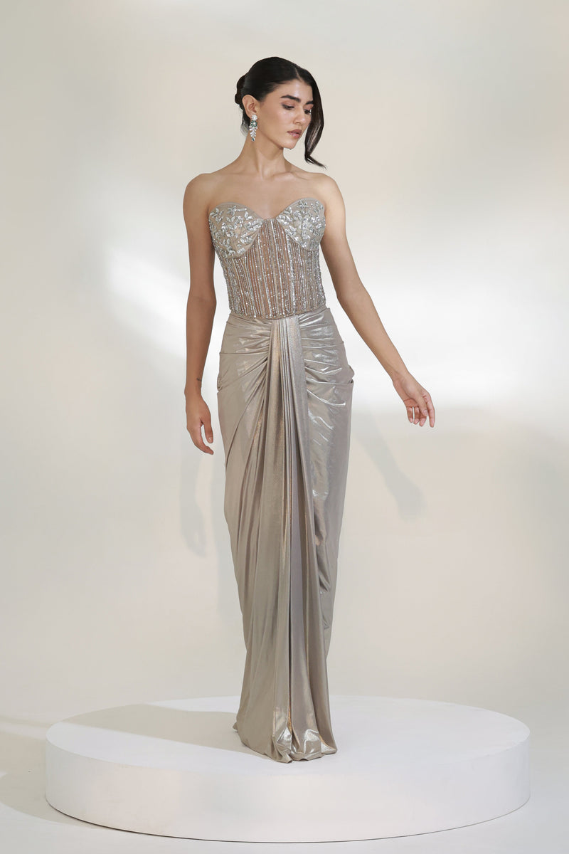 PLATINUM CORSET DHOTI SET