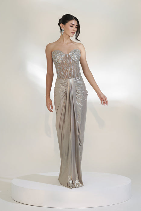 PLATINUM CORSET DHOTI SET