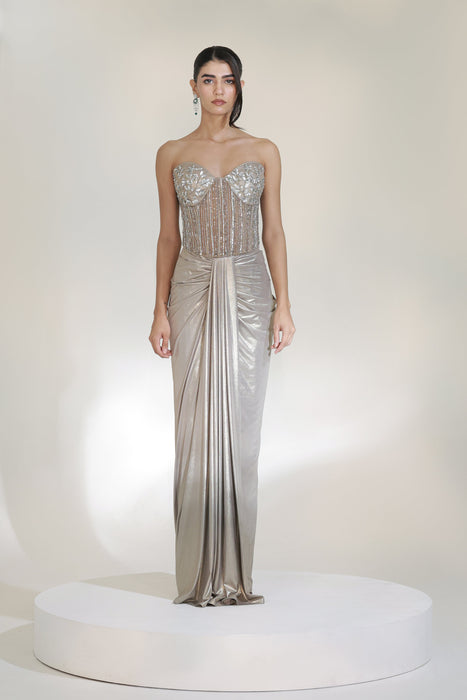 PLATINUM CORSET DHOTI SET