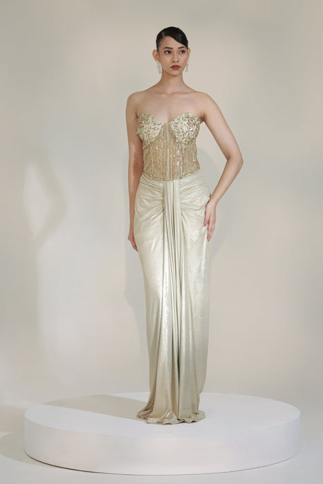 CHAMPAGNE CORSET DHOTI SET