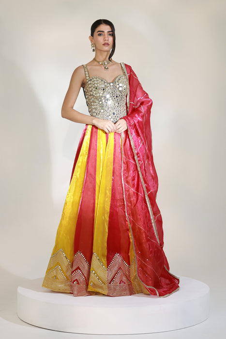 MIRAGE COLOUR BLOCKED LEHENGA