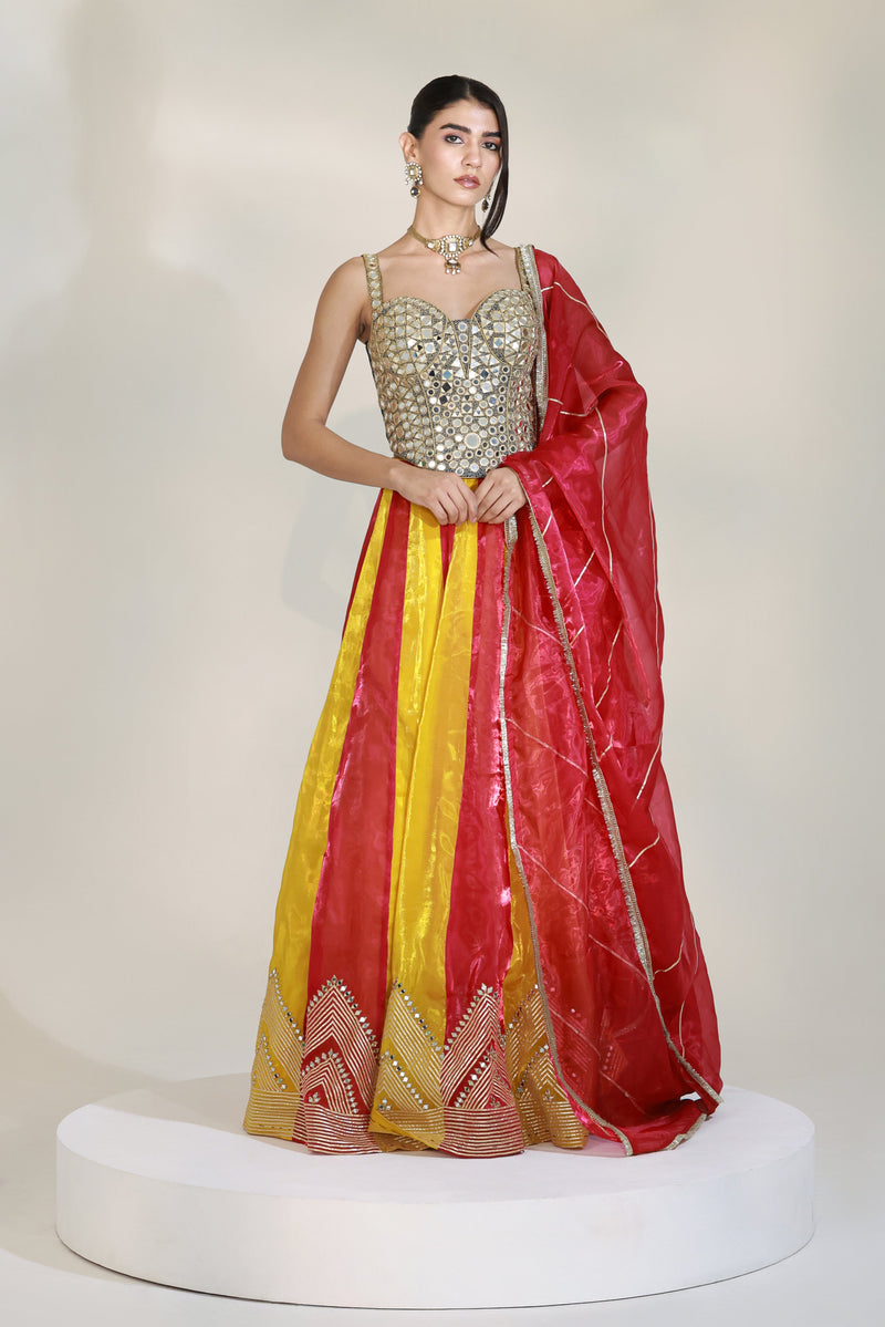 MIRAGE COLOUR BLOCKED LEHENGA