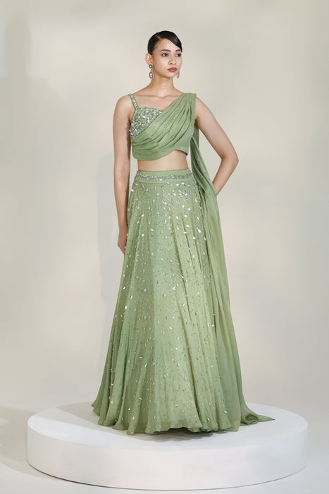 SAGE LUXE DRAPE LEHENGA