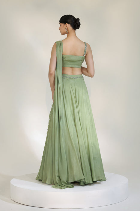 SAGE LUXE DRAPE LEHENGA