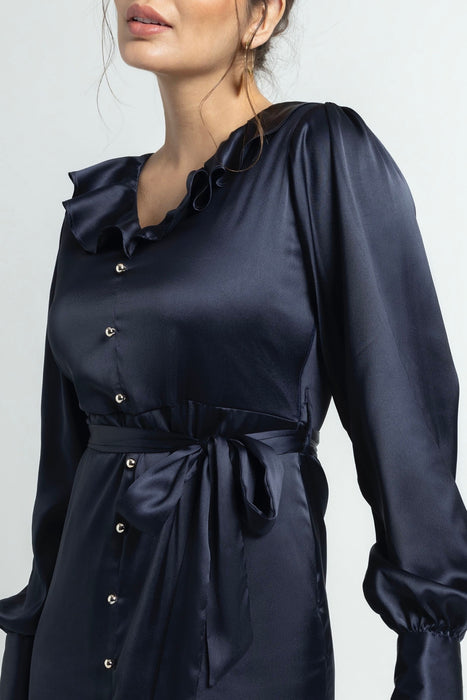 Navy Nights Ruffle Midi Dress